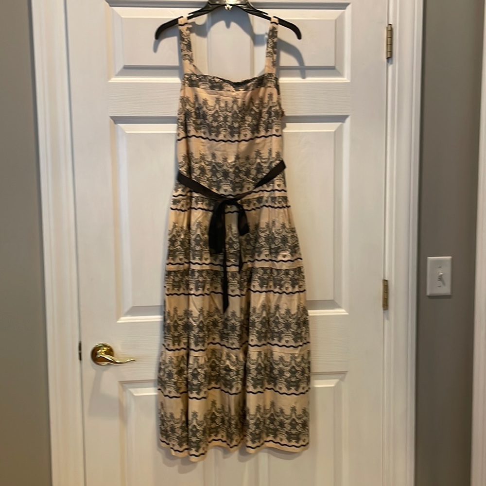 Danny & Nicole Beige and Black Printed Midi Dress with Belt